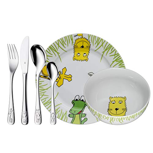 WMF Safari Kinder Geschirrset 6-teilig, Geschirr Kinder, Kindergeschirr mit Kinderbesteck Edelstahl, ab 3 Jahre, Cromargan poliert, spülmaschinengeeignet von WMF