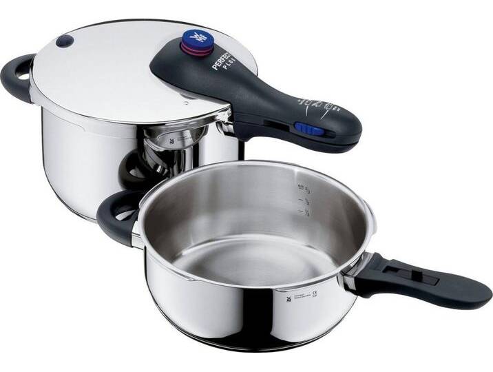 WMF Schnellkochtopf Perfect Plus, Cromargan® Edelstahl Rostfrei 18/10 (3-tlg), Dampfkochtopf mit abnehmbarem Griff, Ø 22 cm, Induktion von WMF