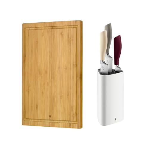 WMF Set 2-teilig ElementsJoy Messerblock mit Messerset 4-teilig, 3 Messer, Block aus Kunststoff, Spezialklingenstahl und Schneidebrett Bambus natur, 45 x 30 x 1,9 cm, Schneidebrett Holz, Bambus Brett von WMF