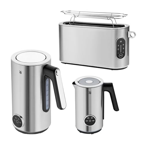 WMF Set 3-teilig Lumero Toaster 2 Scheiben, Langschlitz mit Brötchenaufsatz und Lumero Wasserkocher mit Temperatureinstellung 1,6l, elektrischer Wasserkocher und Design-Milchaufschäumer elektrisch von WMF