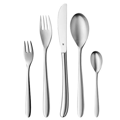 WMF Silk Besteck Set 12 Personen, 66 teilig, 60 Teile mit Servierbesteck, Monobloc-Messer, Cromargan Edelstahl mattiert, spülmaschinenfest von WMF