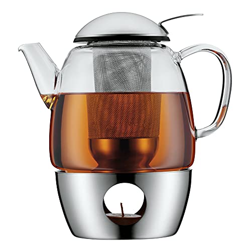 WMF SmarTea Teekanne mit Stövchen Set 3-teilig, Cromargan Edelstahl, Glaskanne 1l mit Siebeinsatz und Stövchen, spülmaschinegeeignet von WMF