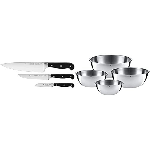 WMF Spitzenklasse Plus Messerset 3teilig Made in Germany, 3 Messer geschmiedet & Schüssel-Set Gourmet für die Küche 4-teilig Edelstahl Cromargan Multifunktional als Rührschüssel von WMF