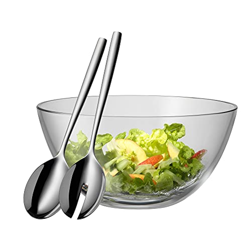 WMF Taverno Salatschüssel Set 3-teilig, Salatbesteck Edelstahl 25 cm mit Salatschale, runde Schale 23,5 cm, Salatschüssel Glas, spülmaschinengeeignet von WMF