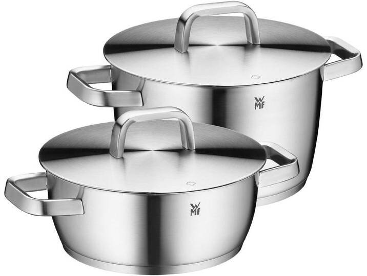 WMF Topf-Set, Cromargan Edelstahl rostfrei 18/10 Glas Kunststoff (2-tlg), wärmereduzierende Griffe,tropffreies Ausgießen,TransTherm-Allherdboden von WMF