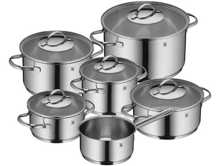 WMF Topf-Set Aparto, Cromargan Edelstahl 18/10 (poliert, 6-tlg., unbeschichtet - rostfrei), spülmaschinengeeignet von WMF
