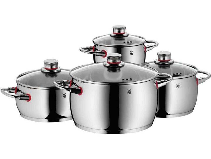 WMF Topf-Set Quality One Induktion, Kochtopf Set mit Glasdeckel, Cromargan® Edelstahl Rostfrei 18/10 (Set, 8-tlg., Bratentopf mit Deckel Ø 20 cm, Fleischtopf mit Deckel Ø 16/20/24 cm), Dampföffnung, ohne Innenskalierung von WMF