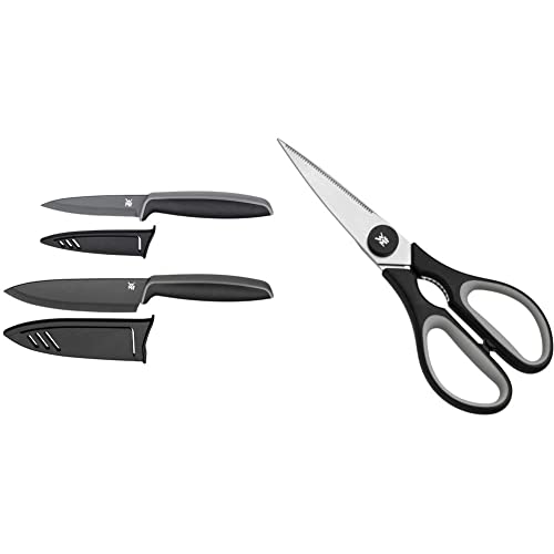 WMF Touch Messerset 2-teilig, Küchenmesser mit Schutzhülle, Spezialklingenstahl antihaftbeschichtet, schwarz & Touch Küchenschere 21 cm, Haushaltsschere mit Sägeschliff, schwarz von WMF
