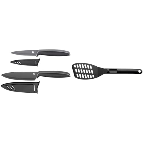 WMF Touch Messerset 2-teilig, Küchenmesser mit Schutzhülle, schwarz & Pfannenwender Kunststoff 31 cm, Wender mit Ablage-Knick und Aussparungen, Pfannkuchenwender, spülmaschinengeeignet von WMF