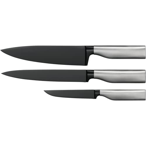 WMF Ultimate Black Messerset 3teilig, Made in Germany, Küchenmesser dauerhaft scharf, Diamond Cut, immerwährende Schärfe, sicherer Fingerschutz, ergonomischer Griff von WMF