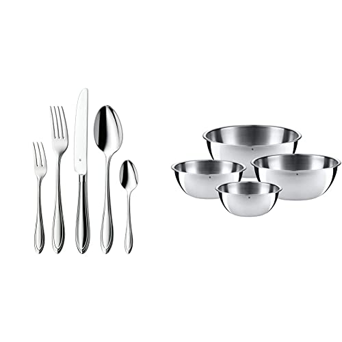 WMF Verona Besteckset, 12 Personen, 60-teilig, Monobloc-Messer & Gourmet Schüsselset 4-teilig, Edelstahl Schüsseln für die Küche 0,75l - 2,75l, Rührschüssel, Salatschüssel, Servierschüssel, Cromargan von WMF