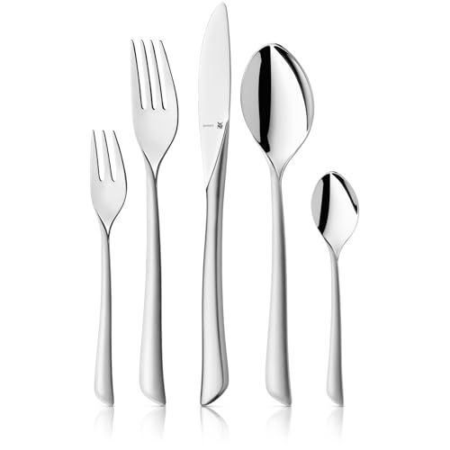 WMF Virginia Besteck Set 12 Personen, 66 teilig, 60 Teile mit Servierbesteck, Hohlheftmesser, Cromargan protect teilmattiert, kratzbeständig von WMF