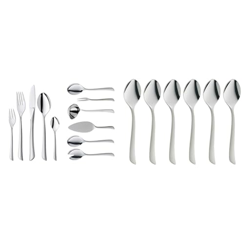 WMF Virginia Besteckset 12 Personen, 66 teilig 60 Teile mit Servierbesteck & Virginia Espressolöffel Set 6-teilig 10,8 cm, Cromargan protect Edelstahl teilmattiert, kratzbeständig, spülmaschinenfest von WMF