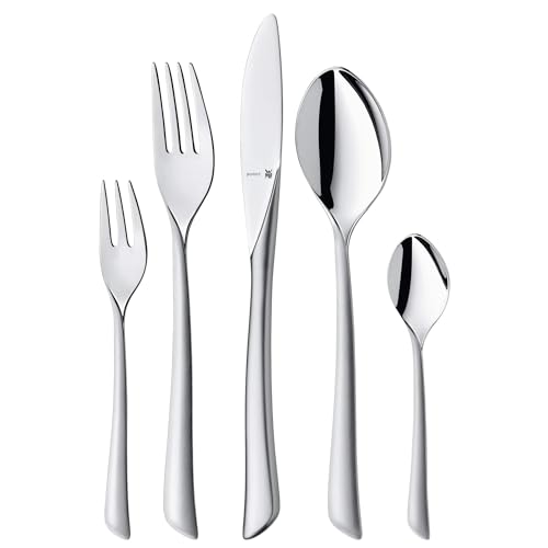 WMF Virginia Edelstahl Besteck Set 6 Personen, Essbesteck Set 30 teilig, Hohlheftmesser, Cromargan protect teilmattiert, kratzbeständig von WMF