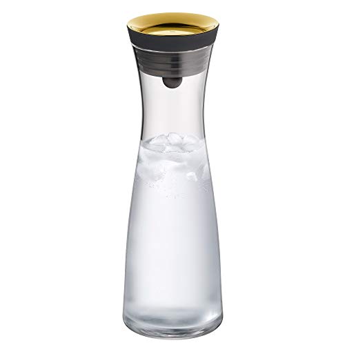 WMF Basic Wasserkaraffe aus Glas, 1 Liter, Glaskaraffe mit Deckel, Silikondeckel, CloseUp-Verschluss, gold von WMF