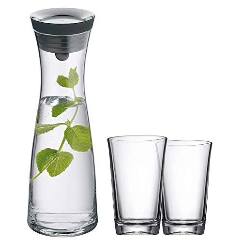 WMF Basic Wasserkaraffe Set 3-teilig, Karaffe 1l mit 2 Wassergläser 250ml, Glaskaraffe mit Deckel, Silikondeckel, CloseUp-Verschluss von WMF