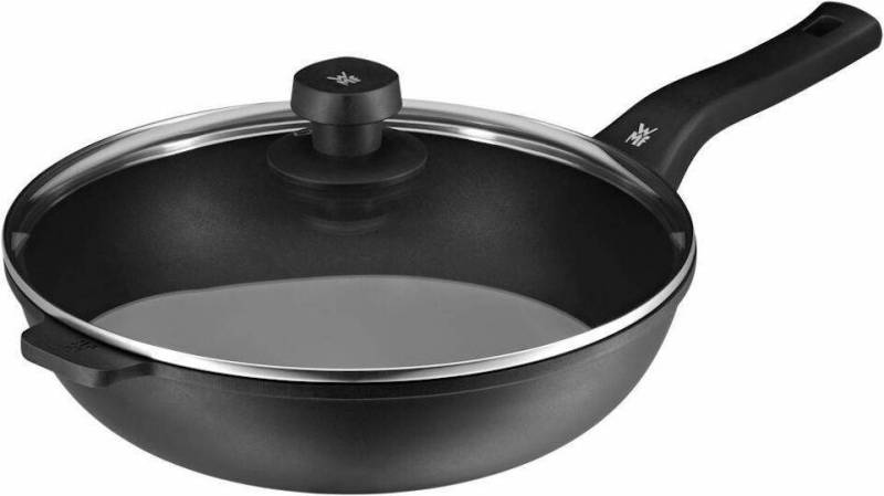 WMF Wok, Aluminiumguss (1x Wok Pfanne 30 cm beschichtet, 1x Glasdeckel mit dem im Knauf integrierten Dampfabzug - optimal für Herdplatten mit Ø 22 cm, 1-tlg., Wok Pfanne 30 cm beschichtet, Glasdeckel mit integriertem Dampfabzug) von WMF