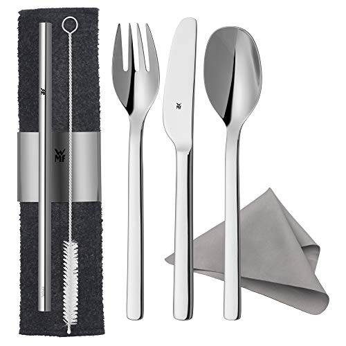WMF my2Go, Edelstahl, Besteck Set 8-teilig, Outdoor Reisebesteck Set 1 Person, Campingbesteck mit Etui, Wanderbesteck umweltfreundlich, Strohhalm, Reinigungsbürste, Camping Zubehör Geschenk von WMF