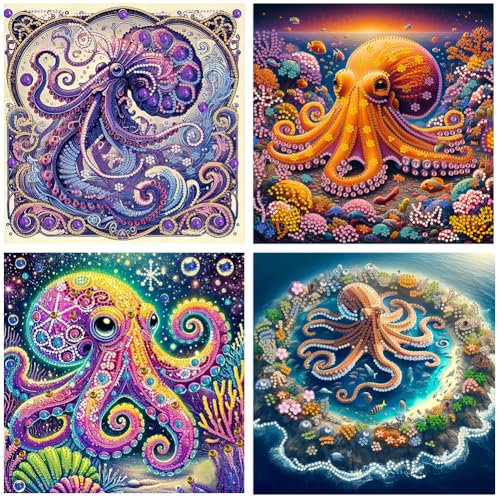 4pcs octopus partieller Bohrer Spezialform Diamant Malerei Kit Home Decor30x30 cm von WMFASBAG