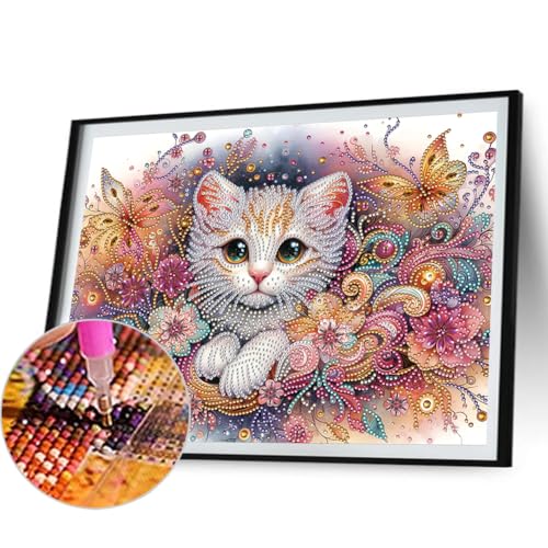 5d DIY Partial Special geformtes Bohrer Diamant Malerei Kit Katzendekoration 40x30 cm von WMFASBAG