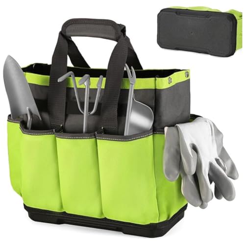 8 Taschen Gartenwerkzeugtasche mit wasserdichtem Plastikbasis Oxford Stofftasche Caddy Gärtneren Gartenwerkzeughalter Beutel Unkranbe und Schnittwerkzeuglagerungstasche von WMFASBAG