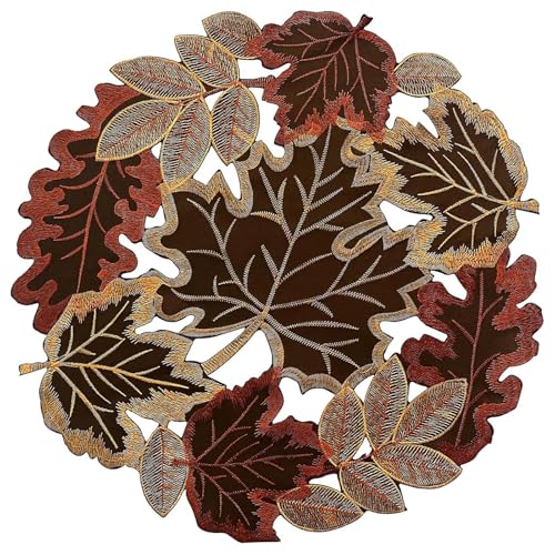 Bestickter Ahornblatt runde Doily -Taschen mit Spitze for die Tischdekoration von WMFASBAG
