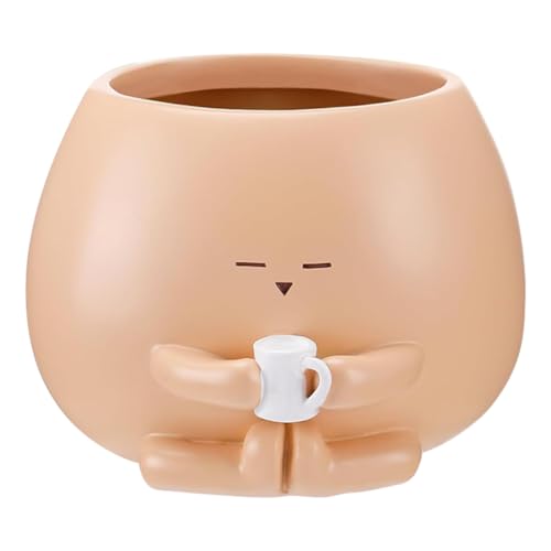 Harzhaltebecher Figur Blumentöpfe mit Drainage -Loch Sitzen Design Sukkulente Blumentöpfe kreativer süßer Blumenpot Multifunktional for Büro- und Hauspflanzen im Innenbereich im Freien von WMFASBAG