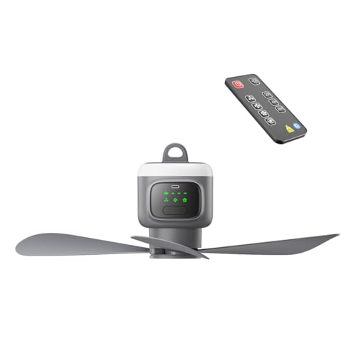 WMFASBAG 12000 -mAh tragbarer Deckenventilator mit Fernbedienung und LED Light Camping Hängende Lüfter for Innen-/ Outdoor -Wohnmobil -Campingzelt von WMFASBAG