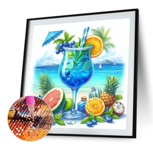 WMFASBAG 30 x 30 cm Sommer Beach Drink 5d DIY Full Drill Round Malerei Kit Dekor Dekor von WMFASBAG
