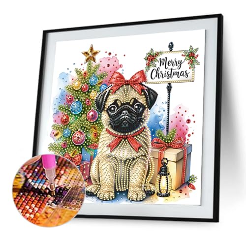 WMFASBAG 30x30 cm Weihnachten Mops 5d DIY Special Form Crystal Partial Malerei Kit von WMFASBAG