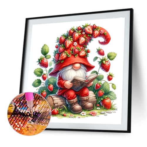WMFASBAG 40x40 cm Strawberry Gnom 5d DIY Full Drill Round Malerei Kit Home Decor Decor von WMFASBAG