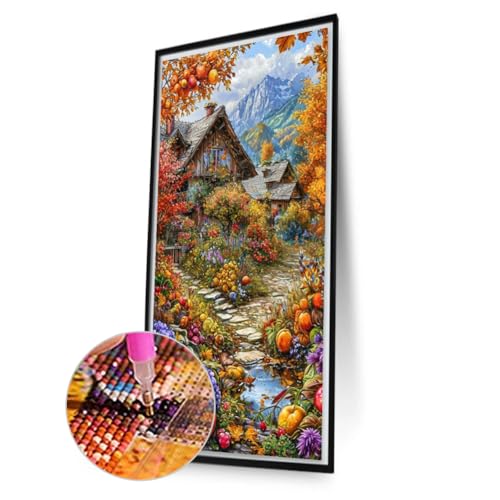 WMFASBAG 40x70 cm Herbst Cottage 5d DIY Full Drill Round Maltes Kit Home Decor Decor von WMFASBAG