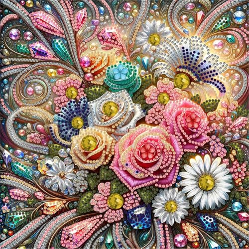 WMFASBAG 5D-Diamant-Malerei-Set zum Selbermachen, teilweise speziell geformt, Blumendekor, 30 x 30 cm von WMFASBAG