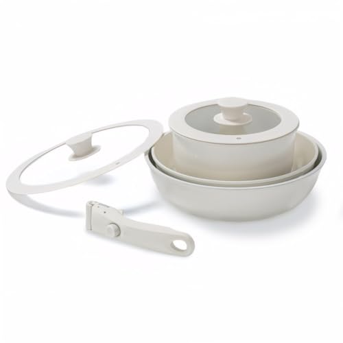 WMFASBAG 6PCS Keramik Nicht -Stick -Topf -Set mit abnehmbarem Griff universeller Fry Pan Stew Pot Wärme Resist Stapelkochgeschirrset zum täglichen Kochen und Steak WMFASBAG 6PCS Keramik Nicht -Stick -Topf -Set mit abnehmbarem Griff universeller Fry Pan Stew Pot Wärme Resist Stapelkochgeschirrset zum täglichen Kochen und Steak von WMFASBAG