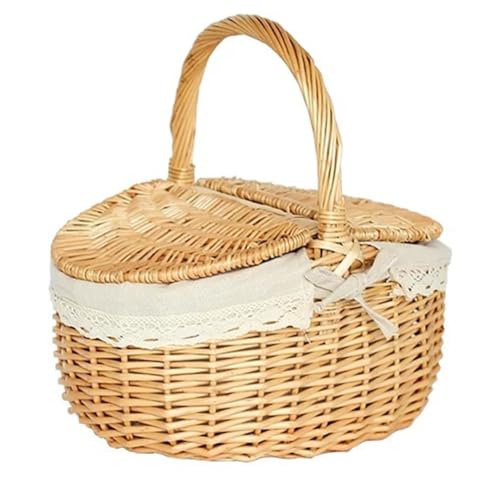 WMFASBAG Wicker Picknickkorb mit Liner Willow -Korb mit Deckel und Lagerkorb Vintage Rattan Picknickkorb for Camping -Picknick im Freien von WMFASBAG