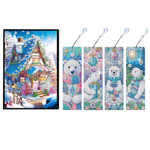 Weihnachtsbär -Diamantmalbuch -Notebook -Set mit 4PCS -Lesezeichengeschenk von WMFASBAG