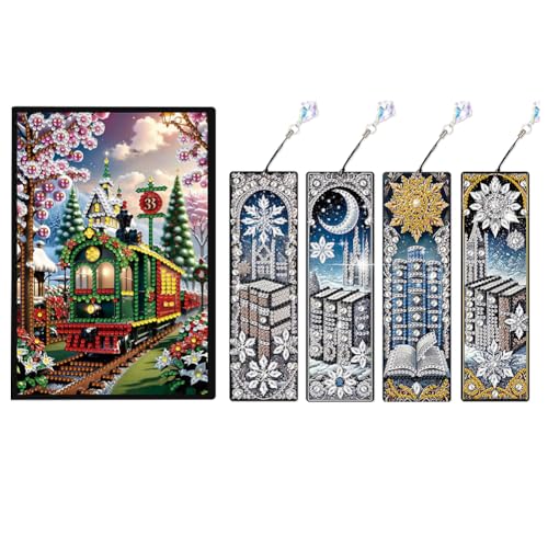Weihnachtszug Größe Diamant Malbuch Notebook Set mit 4PCS -Lesezeichengeschenk von WMFASBAG