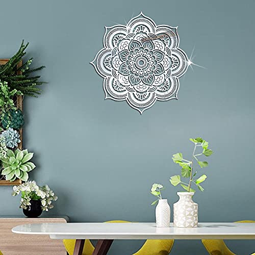 Spiegel wandaufkleber 3D Thicken Mandala Wandaufkleber Runde Acryl Wohnzimmer Schlafzimmer TV Hintergrund Wandtattoos Ehe Zimmer Eingang Wohnkultur Silber- von WMHDSJ