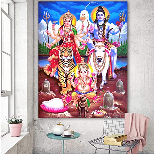 WMHHN Nordischer Stil, 40 x 60 cm, rahmenloser klassischer Shiva Parvati Ganesha, indische Kunst, hinduistische Gottfigur, Wandkunstbild, geeignet für Wohnkultur von WMHHN