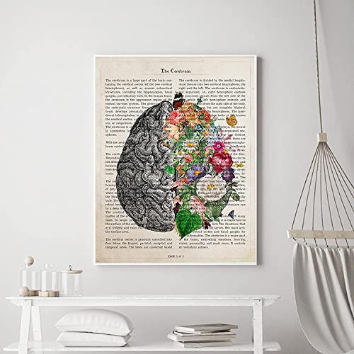 WMHHN Bilddruck 70x90cm Rahmenlos Gehirn Kunst Blume Anatomie Bild Psychologie Neurologe Arzt Medizin Poster Klinik Wohnkultur von WMHHN