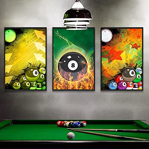 WMHHN Leinwand Kunstwerk 3 Stück 60 x 80 cm Rahmenlos Aquarell Billard Poster und Druckbild Wohnzimmer Bar Club Billard Club Home Decor Poster von WMHHN