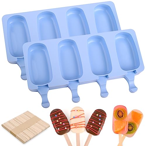 WMKGG Popsicle Silikonformen-Set, 2 Stück Eiscreme-Formen mit 50 Holzstäbchen für Cake Pop, Ice Pop, Cakesicles (Standardgröße/Blau) von WMKGG