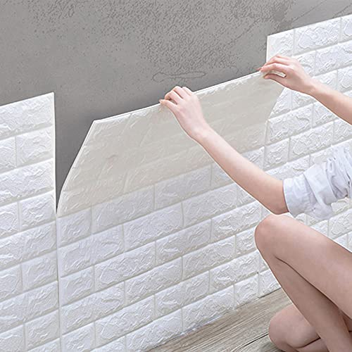 10 Stück 3D Selbstklebend Tapete,Wasserdicht Wandaufkleber Weißer Ziegel Tapete Wandtapete Schaumstoff für Schlafzimmer,Wohnzimmer,TV-Wand,Haus Dekoration (77x70cm) von WMLBK