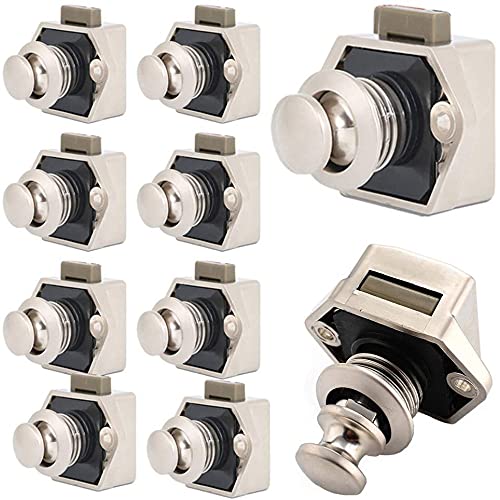 10 Stück Push Button Catch Door Lock Verriegelung, WMLBK Keyless-Schrank Metall Push Button Drehknopf Schloß für Wohnmobil Caravan Van Yacht Drawer Cabinet Door (Perlnickel) von WMLBK