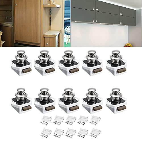 10 Stücke Zinklegierung Cupboard Push Button Lock Wohnmobilschlösser mit Schraube und Schließblech, Türfangschloss Riegelknopfschrank für RV Wohnwagen Wohnmobil Yacht (Silber-) von WMLBK