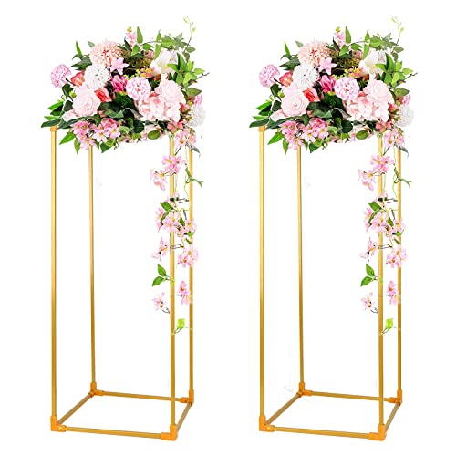 2 Stück Metall Blumenboden Vase Goldvasen für Hochzeit Herzstück Tische - 80cm Hohe Mittelstücke Geometrische Blumenvase Blumenständer Blumen Display Rack für Hochzeit, Geburtstagsparty(Höhe 80 cm) von WMLBK