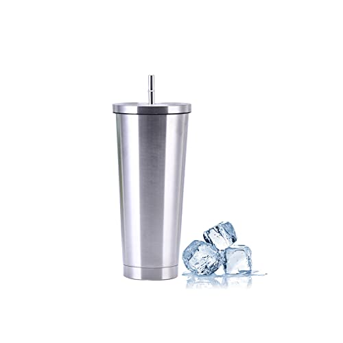 500ml Edelstahl Thermobecher mit Deckel und Strohhalm, Lebensmittelqualität BPA Frei Edelstahl Wasser Becher für heiße und kalte Getränke Saft Kaffee Home Office (500ml, Silber) von WMLBK