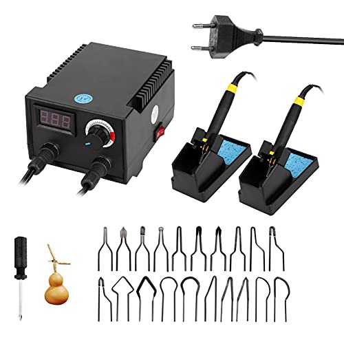 Brandmalerei Soldering Station,2 Stifte Temperatur Einstellbar 0℃ 750℃, Holzbrennset Brandmalstation Pyrography Machine Set,Mit 23 Teilig Spitz,FüR Holz Leder Und Brennkolben (2 Stifte) von WMLBK