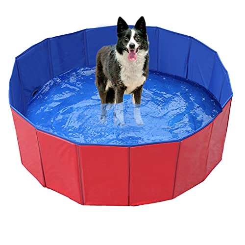 Faltbar Hundepool, Hund Schwimmbad Umweltfreundliche PVC rutschfest Planschbecken mit Ablassventil Sommer Schwimmbad Schwimmbecken Für Hund Katze (80 * 20cm(31.5 * 7.9'')) von WMLBK