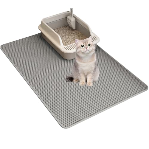 Katzenstreu Matte,90x60 cm Katzenklo Matte Katzenstreu Matte Vorleger Unterleger Waben Design Doppelte Katzenmatte Katzenklo Matte Wasserdichte Streumatte (Grau, 75x55 cm) von WMLBK